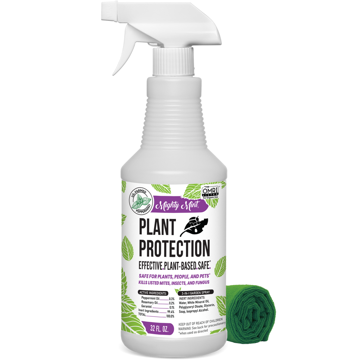 Mighty Mint 32 oz Peppermint Plant Protection Spray - Microfiber Cloth Kit