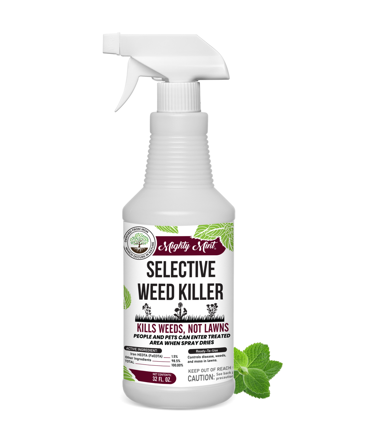 Mighty Mint Selective Weed Killer for Lawns – Safe for Grass 32oz.