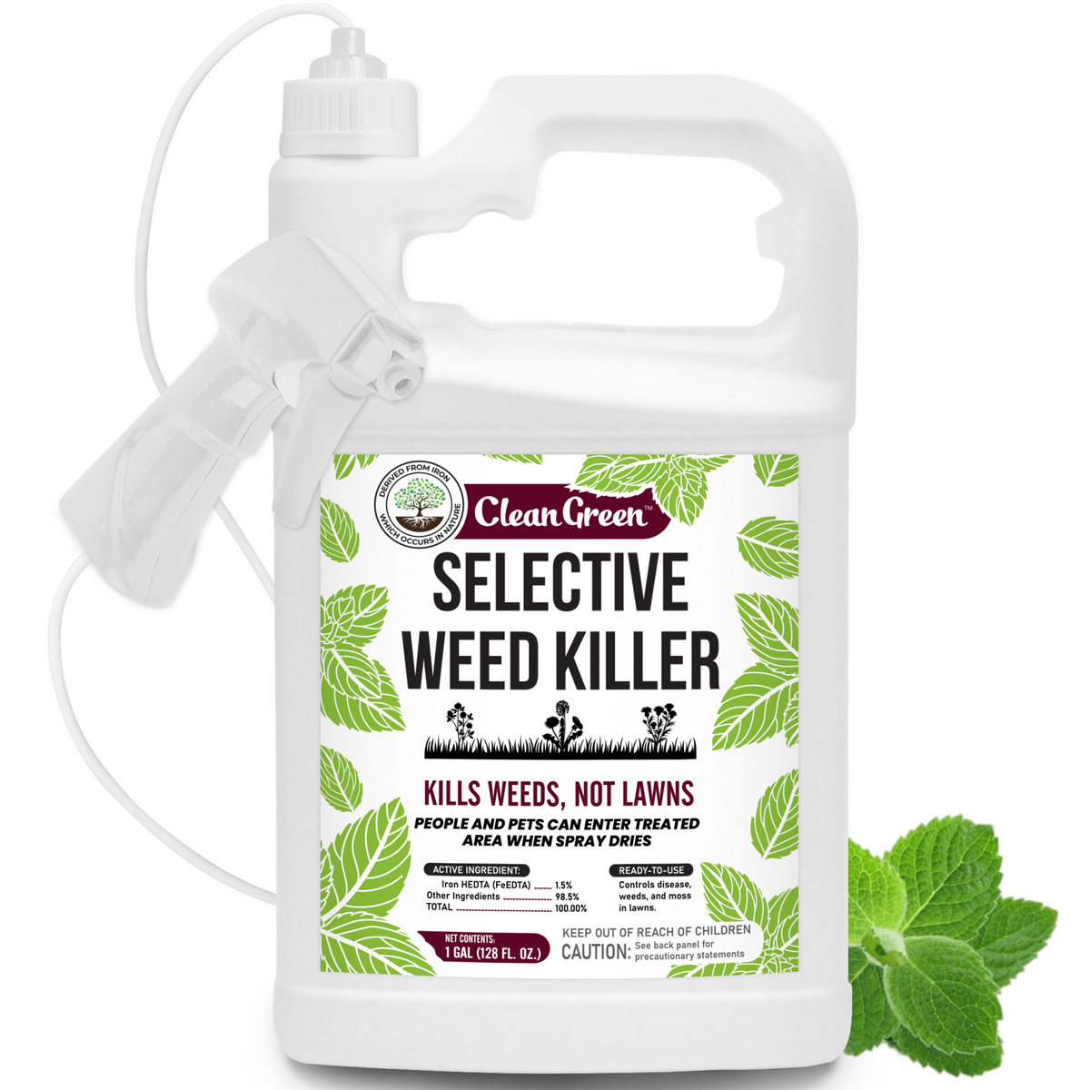 Mighty Mint Selective Weed Killer for Lawns – Safe for Grass 128 oz.