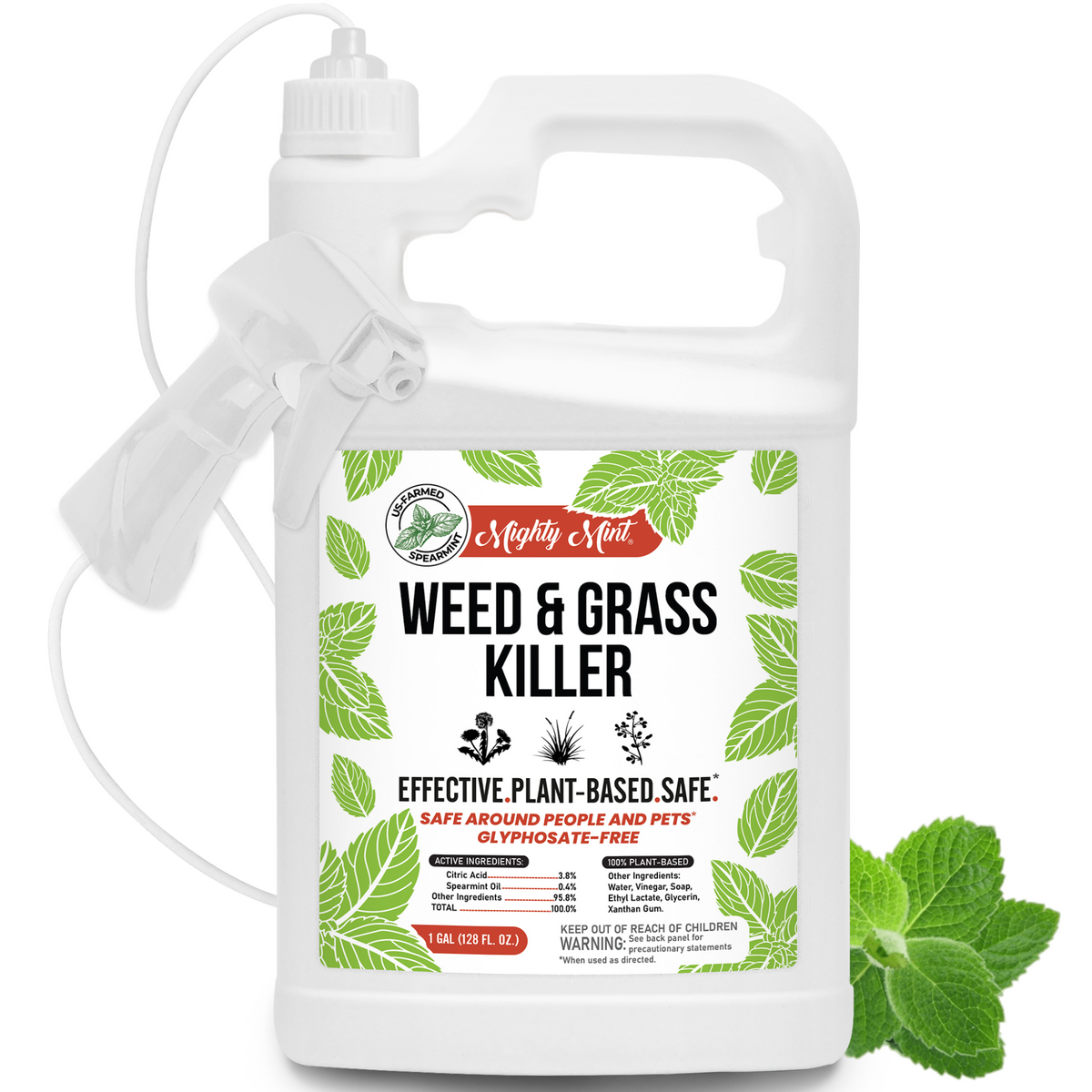 Mighty Mint Weed and Grass Killer Ready to Spray Natural Herbicide  – 1 Gallon