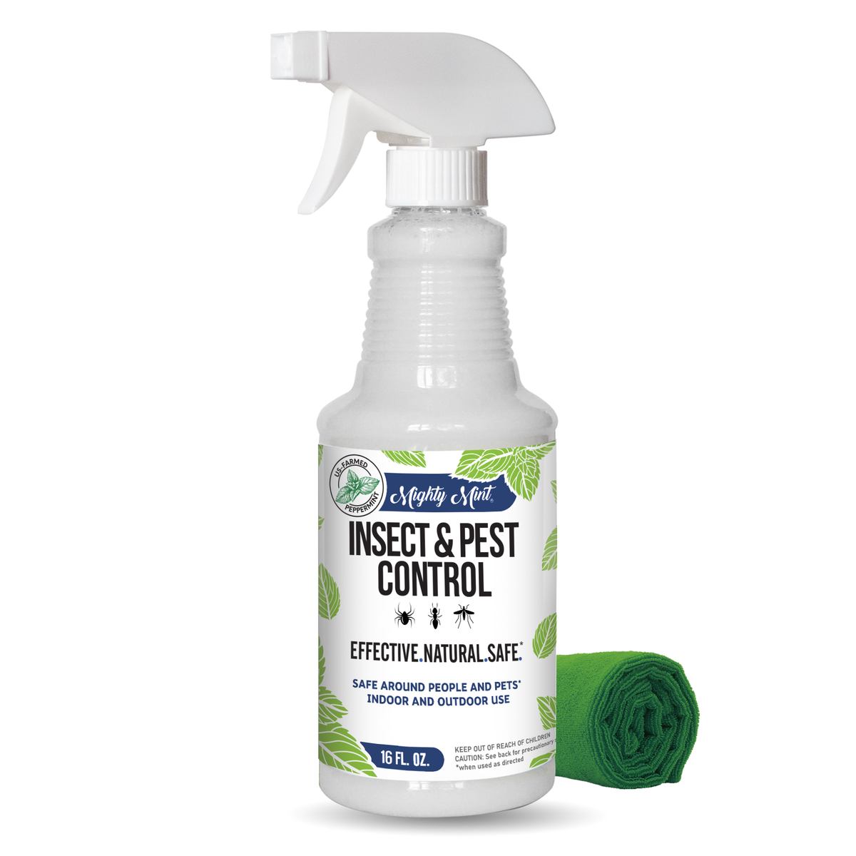 Mighty Mint 16 oz Peppermint Oil Insect &amp; Pest Spray - Microfiber Cloth Kit