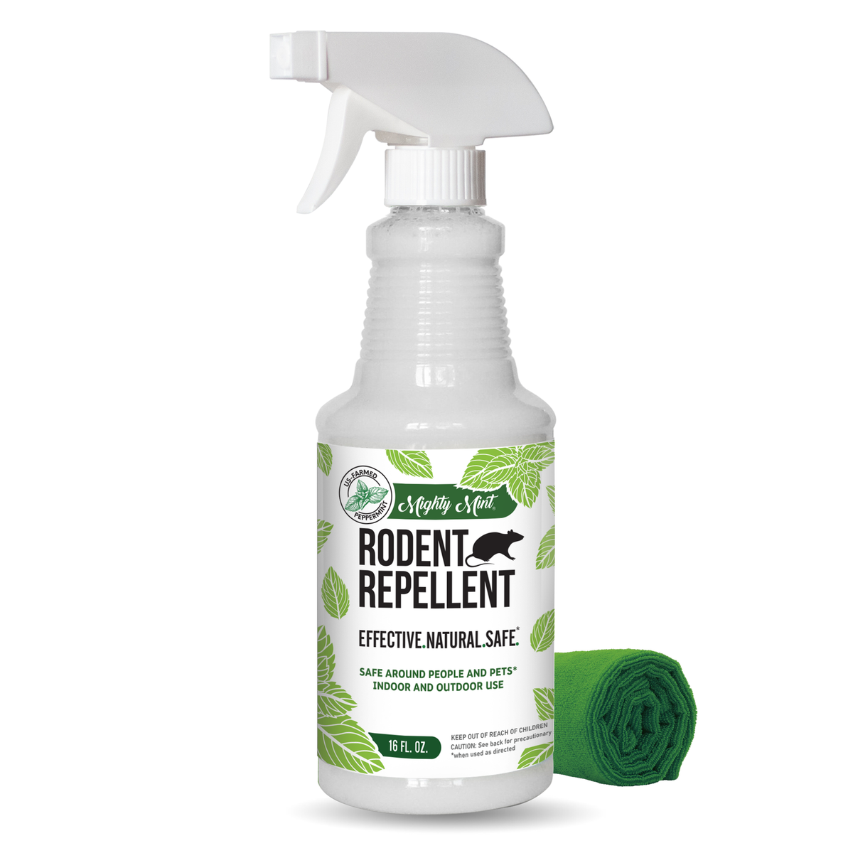 Mighty Mint Rodent Repellent 16oz Peppermint Spray - Microfiber Cloth Kit